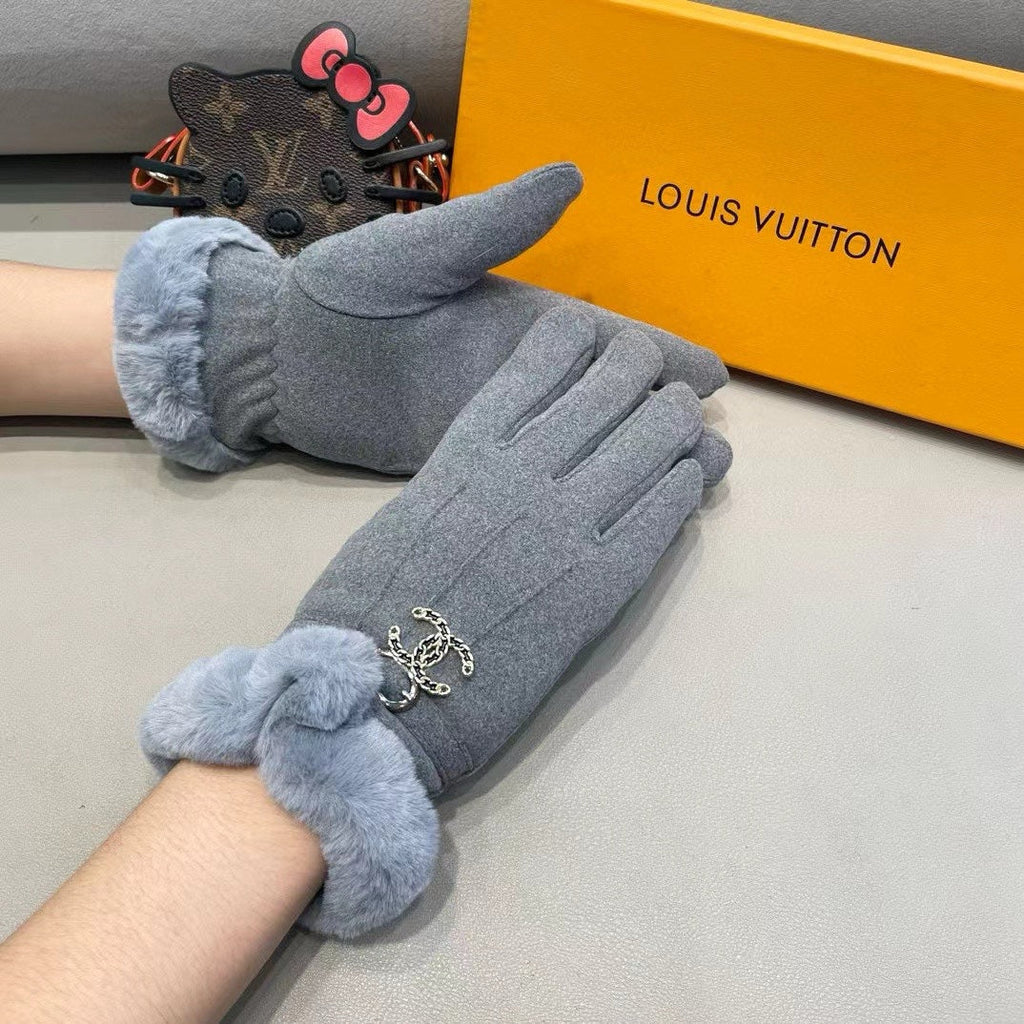 GLOVES IN SHARK GRAY WOOL WITH RABBIT FUR 458522