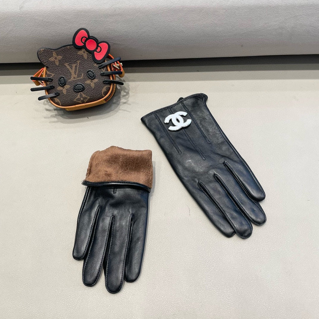 GLOVES IN BLACK LAMBSKIN WITH WHITE LOGO 462412