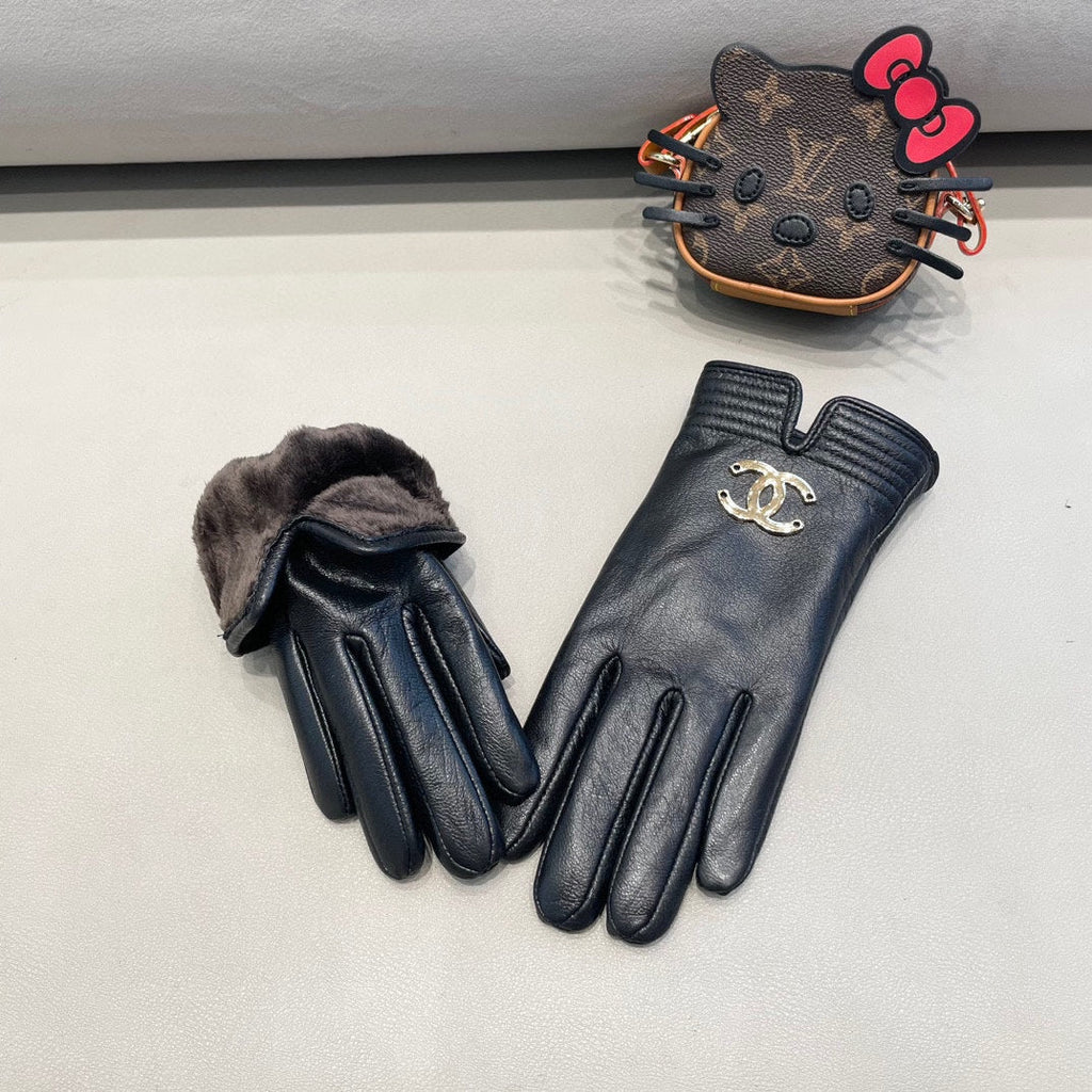 GLOVES IN BLACK LAMBSKIN WITH GOLD LOGO 462414