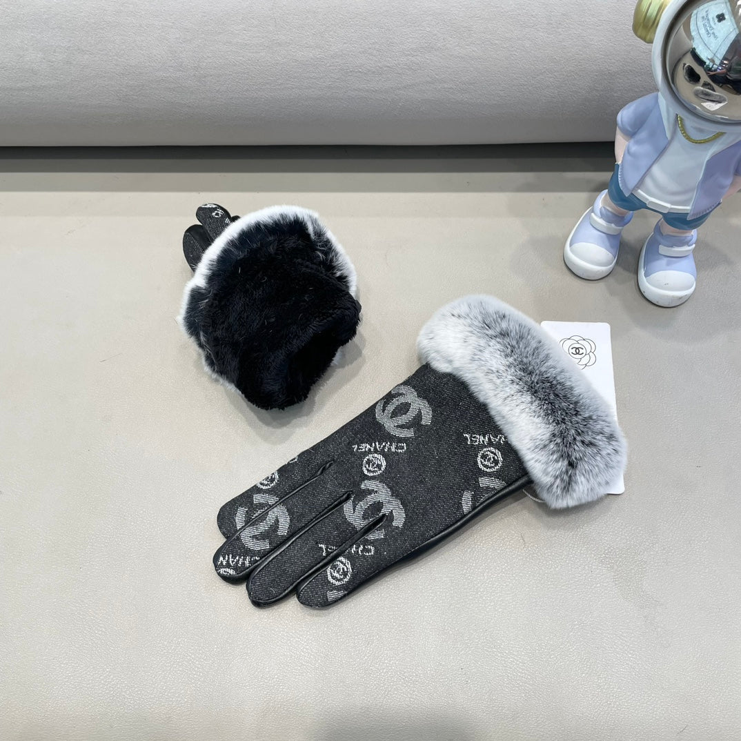 GLOVES IN BLACK DENIM AND CALFSKIN 463797