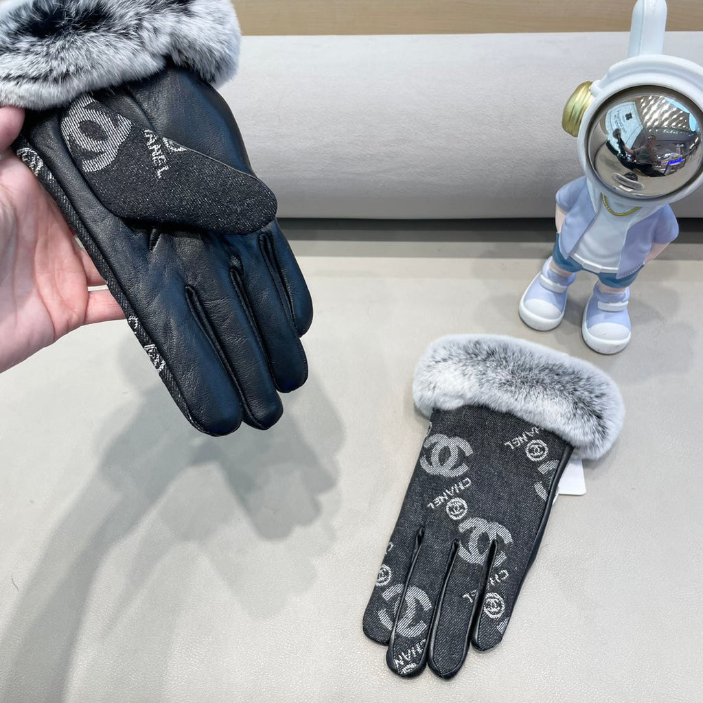 GLOVES IN BLACK DENIM AND CALFSKIN 463797