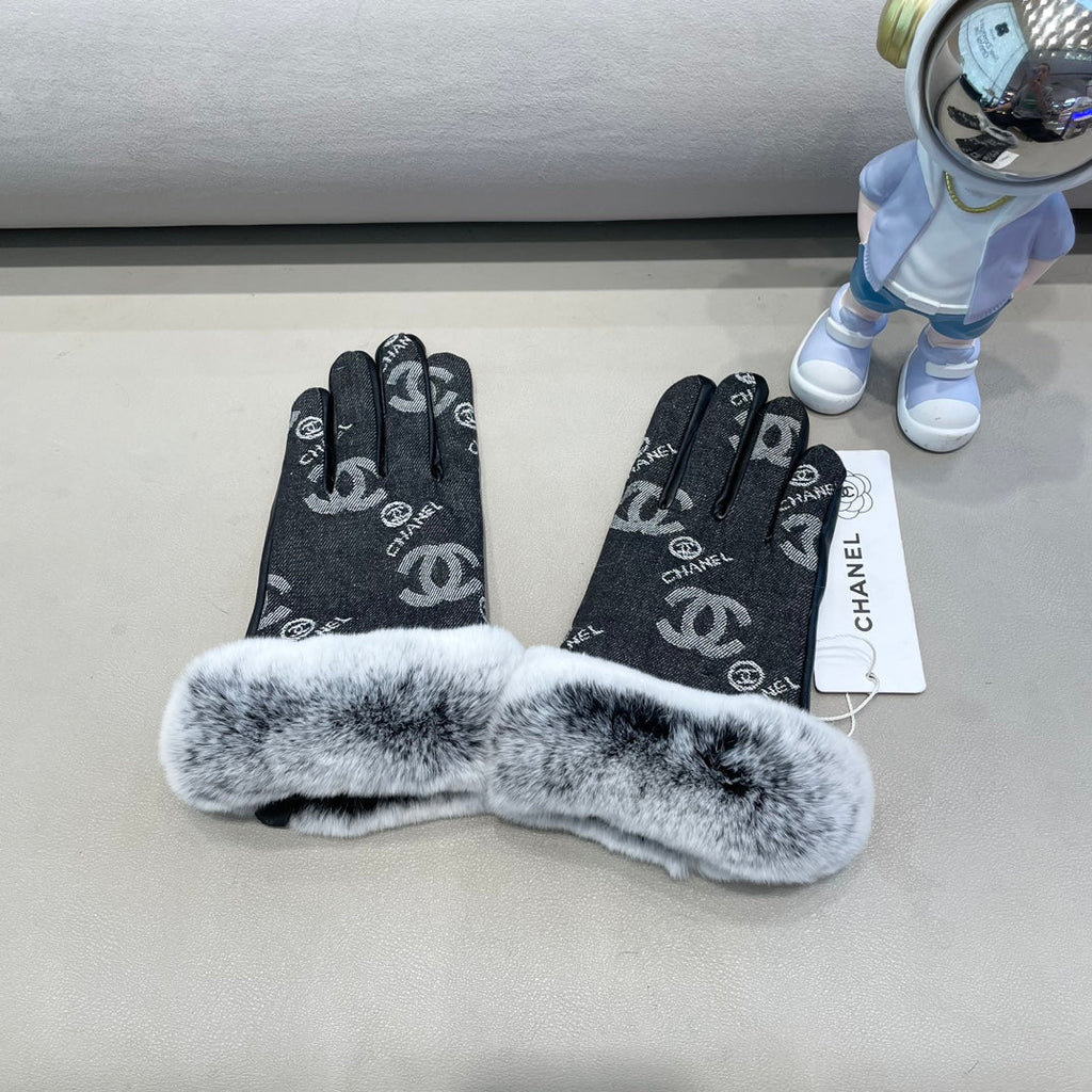 GLOVES IN BLACK DENIM AND CALFSKIN 463797