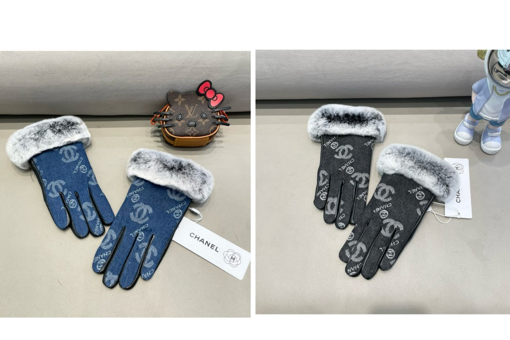 GLOVES IN NAVY BLUE DENIM AND BLACK CALFSKIN 463798