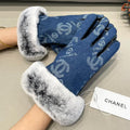 GLOVES IN NAVY BLUE DENIM AND BLACK CALFSKIN 463798