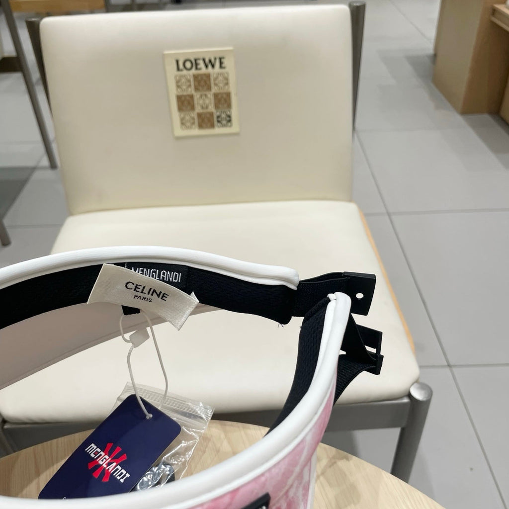 VISOR HAT MODEL 652203 IN PINK AND WHITE FABRIC