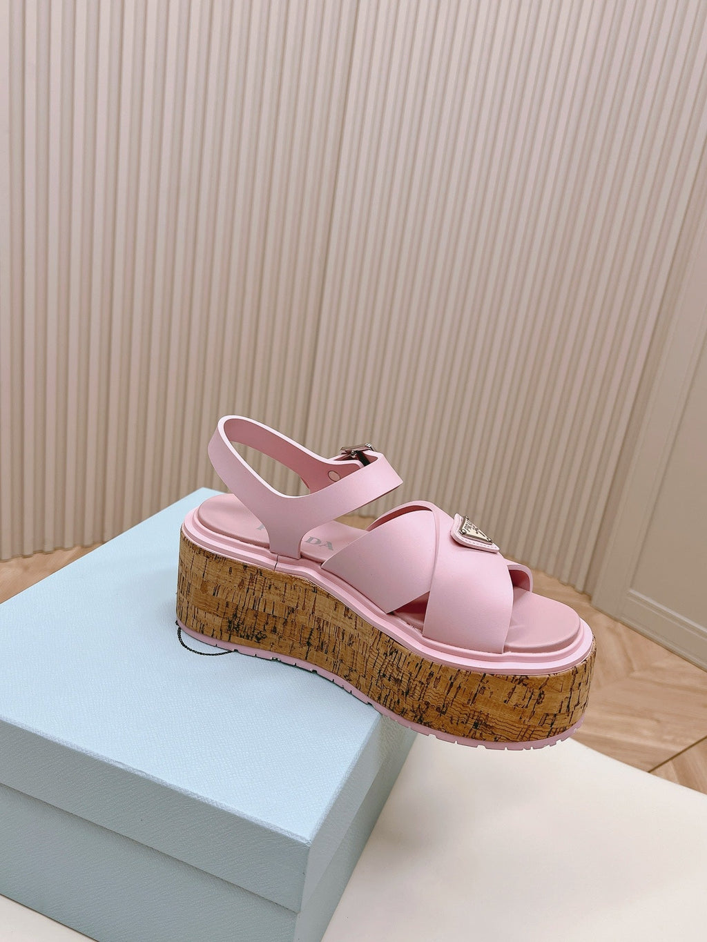 PRA WEDGE PLATFORM SANDALS PASTEL PINK CALFSKIN