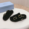 Double Buckle Strap Slides 20 Black Suede