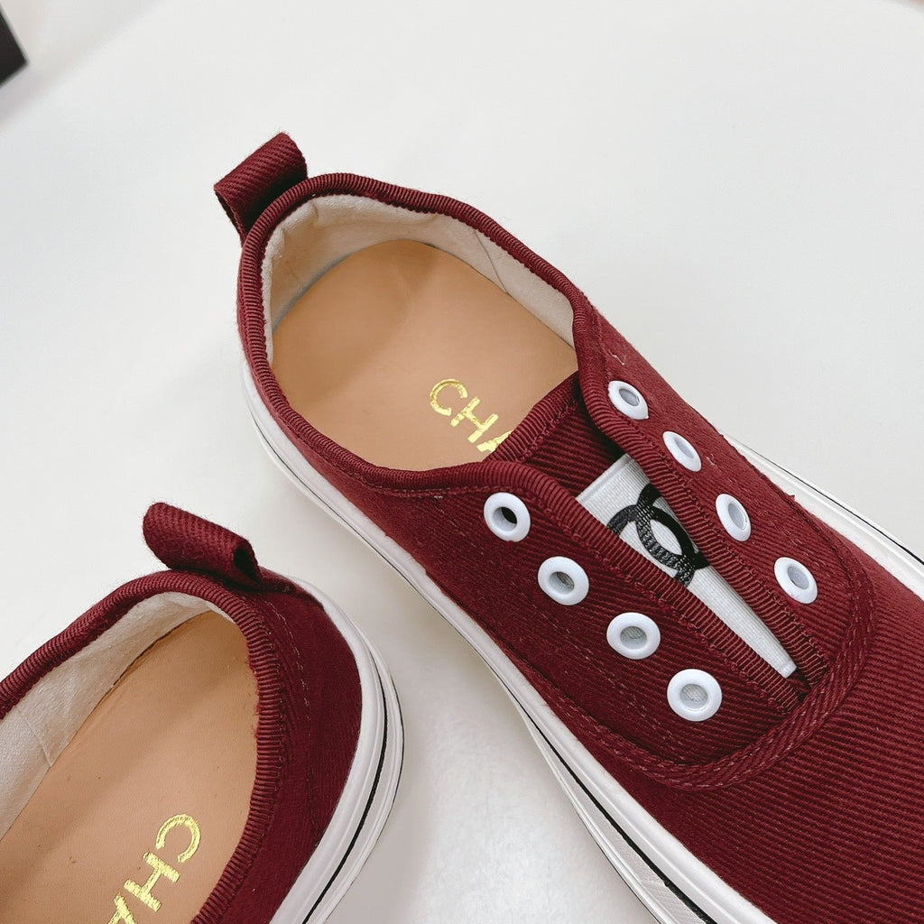 Double C Platform Biscuit Shoes Fabric Cherry Red