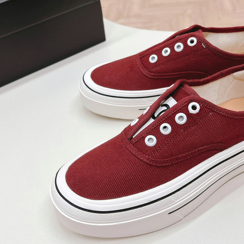 Double C Platform Biscuit Shoes Fabric Cherry Red