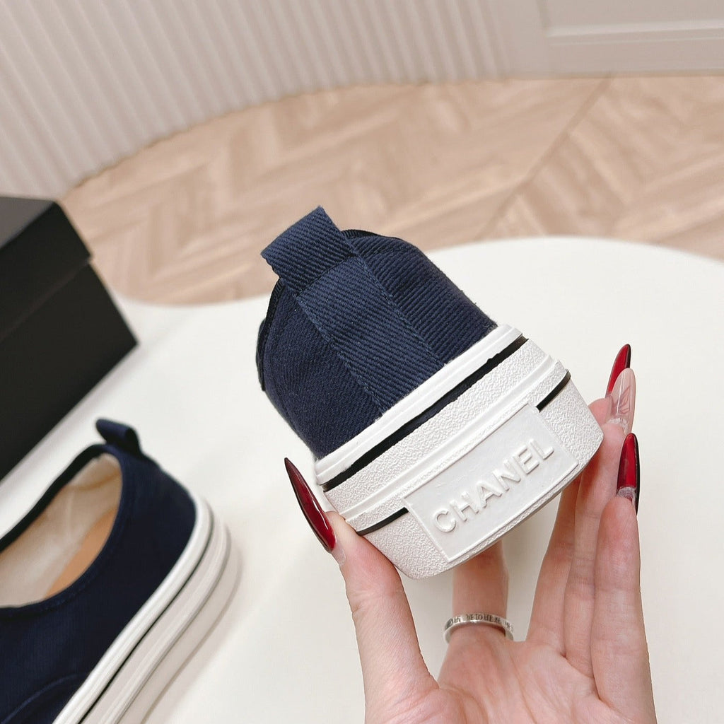 Double C Platform Biscuit Shoes Fabric Navy Blue