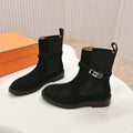 KELLY BUCKLE SHORT BOOTS IN BLACK SUEDE