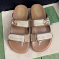 GG SANDAL WITH DOUBLE G CARAMEL CALFSKIN