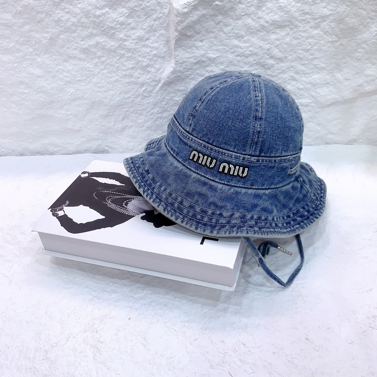 MM NEW DENIM BUCKET HAT RHINESTONE LOGO