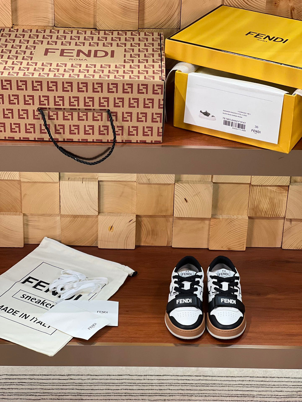 FENDI MATCH IN WHITE MIX BLACK AND BROWN CALFSKIN