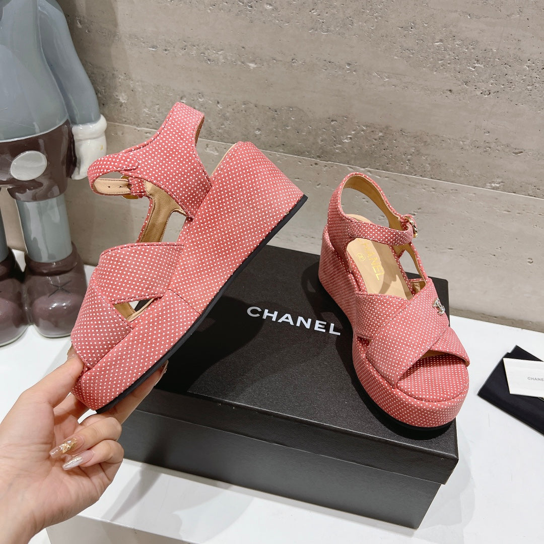 Wedge Open-Toe High Heel Sandals Light Pink Sheepskin