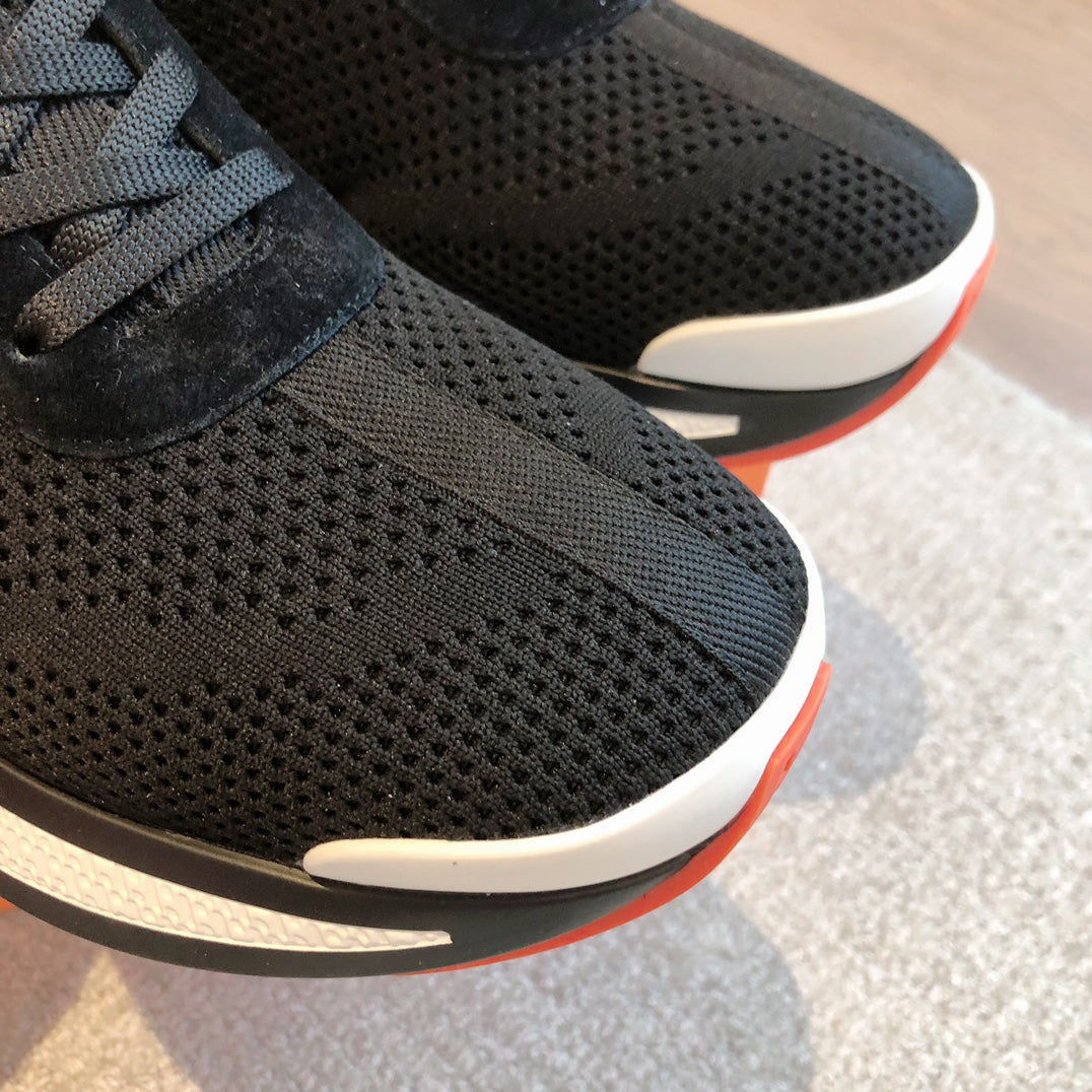 HEROS SNEAKER IN BLACK BREATHABLE MESH FABRIC AND BRONZE BROWN CALFSKIN