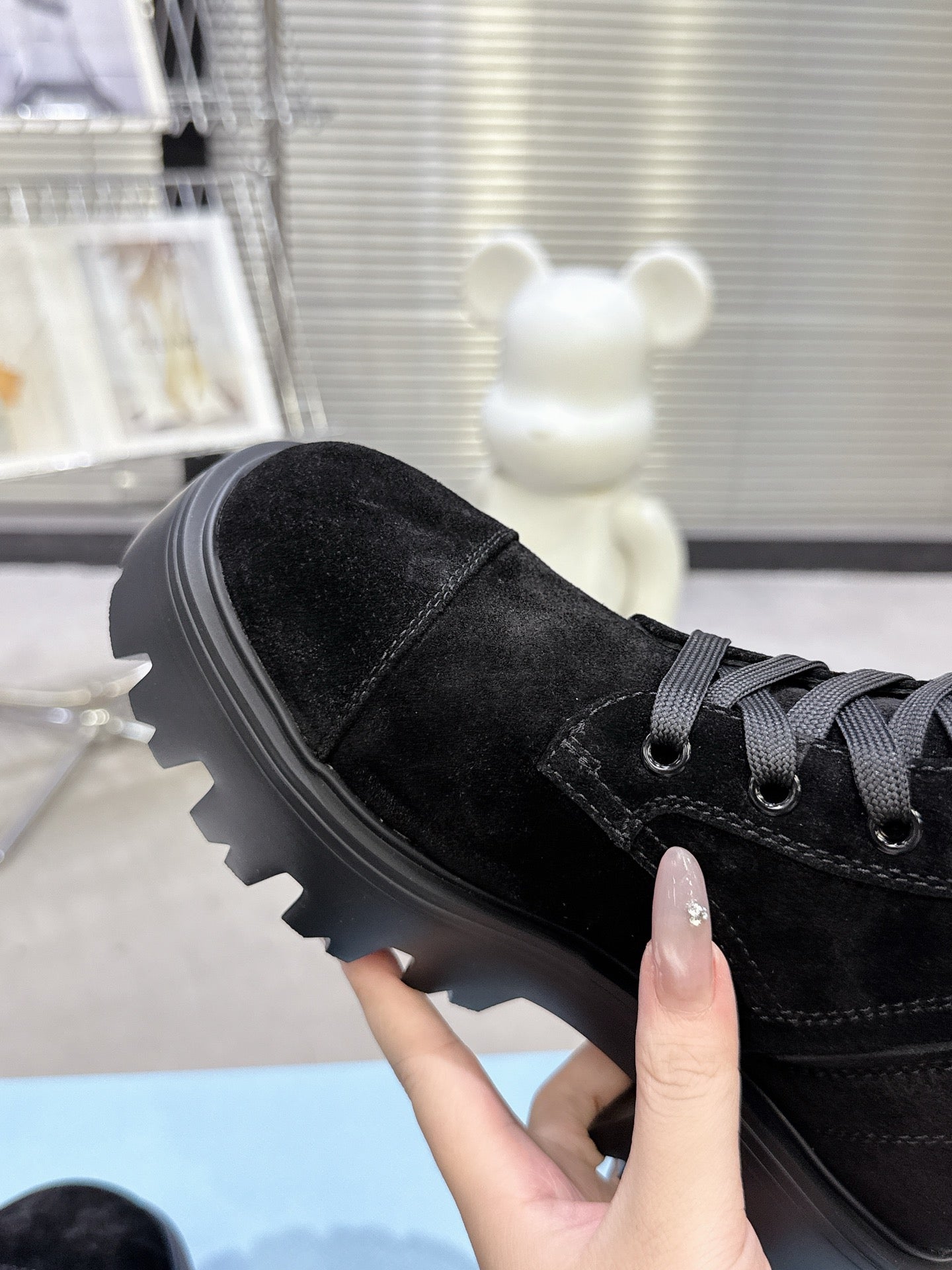 PRADA 25S WARRIOR BOOTS IN BLACK SUEDE