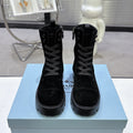 PRADA 25S WARRIOR BOOTS IN BLACK SUEDE