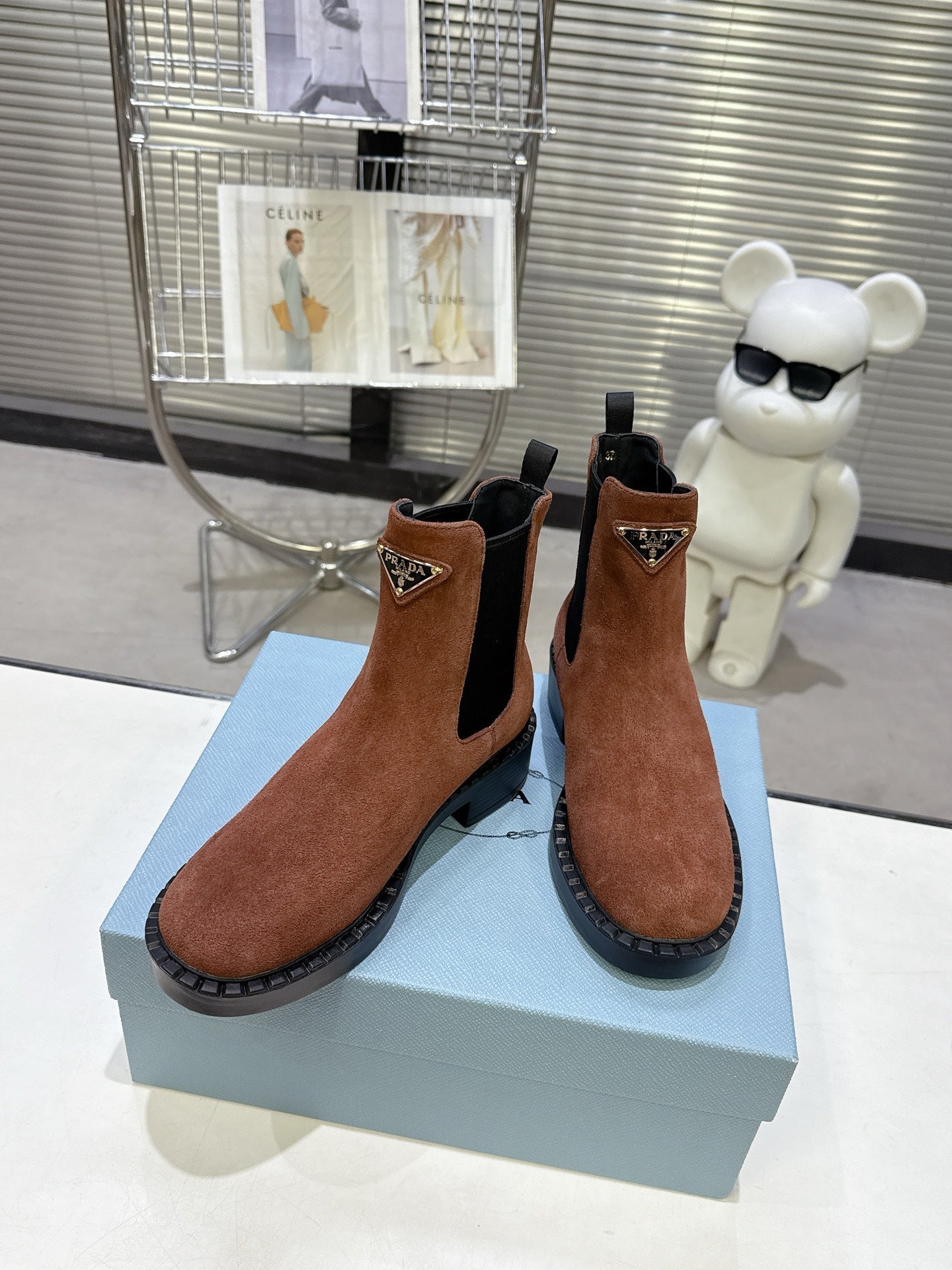 PRADA 25S RETRO PLATFORM MARTIN BOOTS IN BROWN SUEDE