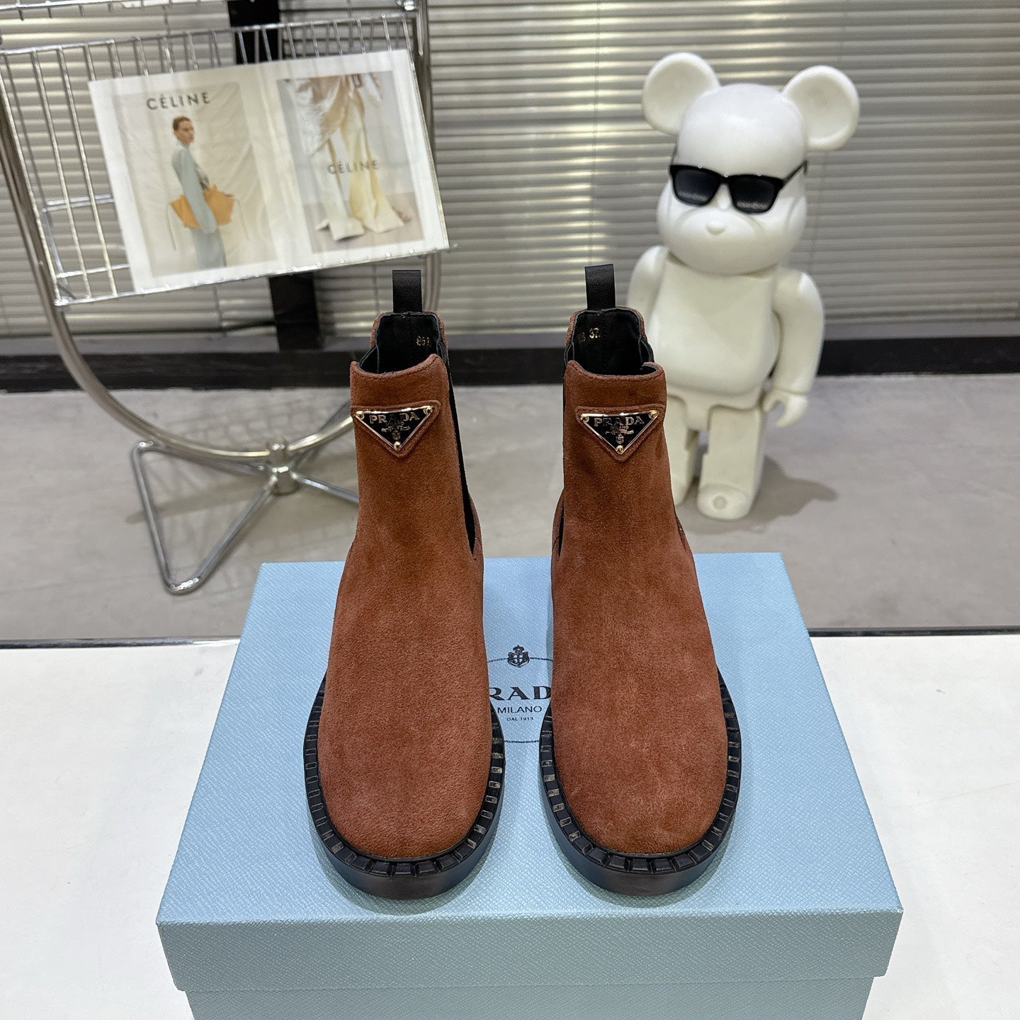 PRADA 25S RETRO PLATFORM MARTIN BOOTS IN BROWN SUEDE