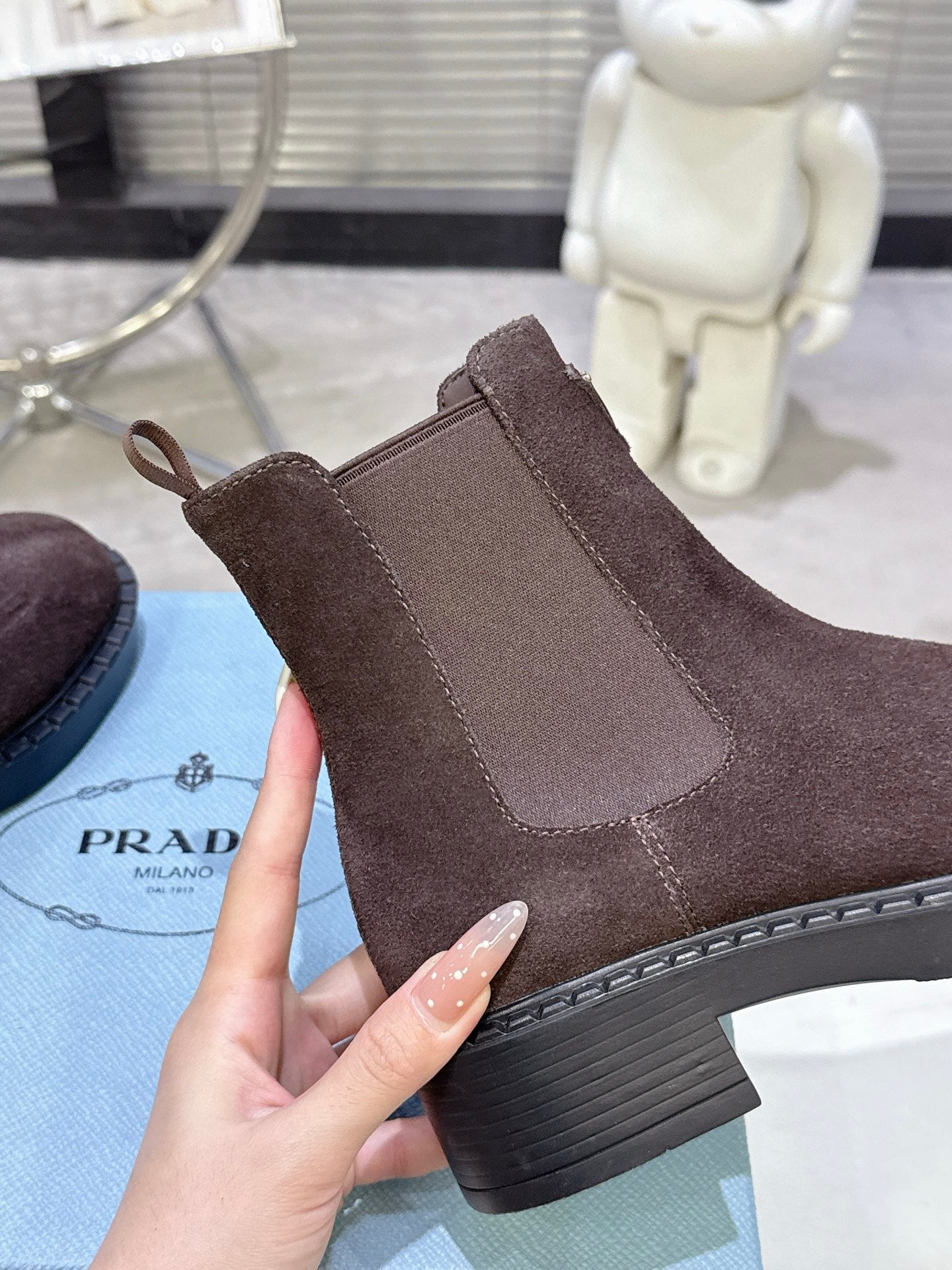 PRADA 25S RETRO PLATFORM MARTIN BOOTS IN DARK BROWN SUEDE