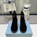 PRADA 25S RETRO PLATFORM MARTIN BOOTS IN BLACK SUEDE