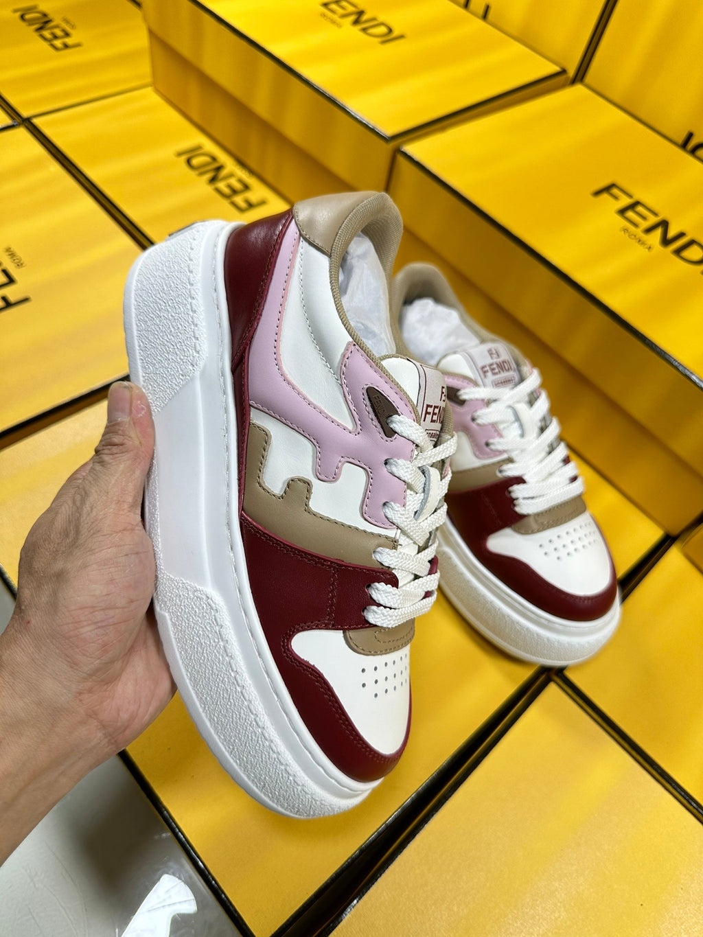 FENDI THICK-SOLDED SNEAKER IN COLORFUL LAMBSKIN
