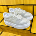 FENDI THICK-SOLDED SNEAKER IN WHITE SUEDE AND MONOGRAM FABRIC