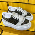 FENDI THICK-SOLDED SNEAKER IN WHITE SUEDE AND BROWN MONOGRAM FABRIC