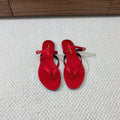 SL CRYSTAL BUCKLE THONG SANDAL RED SATIN