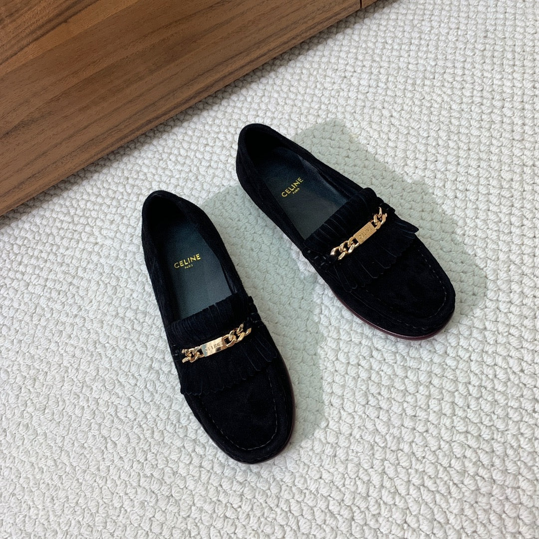 LUCO LOAFER WITH FRINGES IN BLACK SUEDE