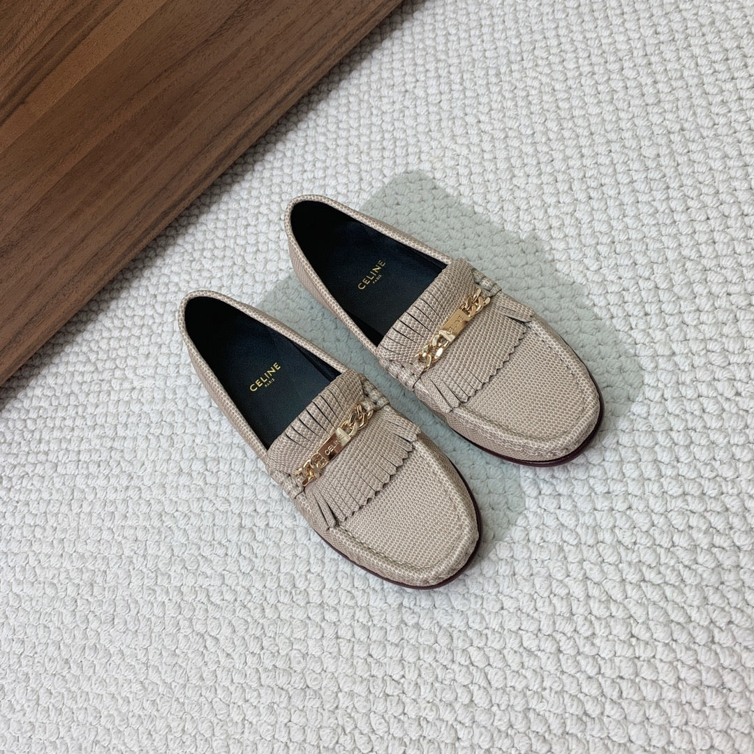 LUCO LOAFER WITH FRINGES IN KHAKI BROWN LAMBSKIN