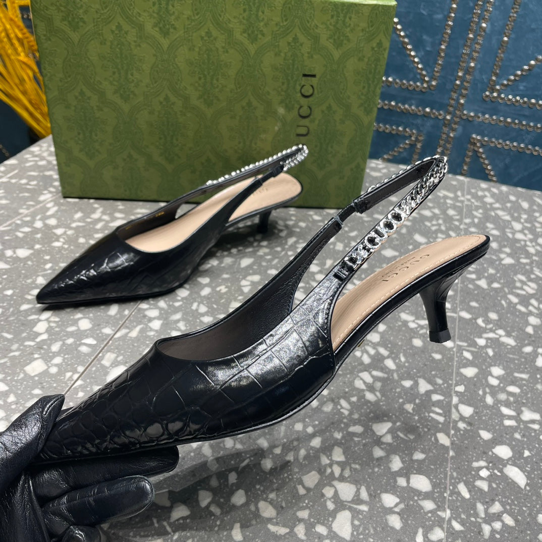 GG SIGNORIA 45 SLINGBACK PUMP BLACK CALFSKIN