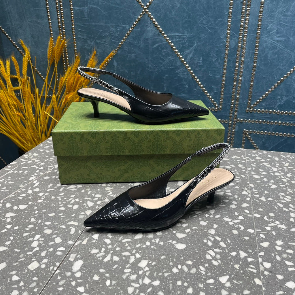 GG SIGNORIA 45 SLINGBACK PUMP BLACK CALFSKIN