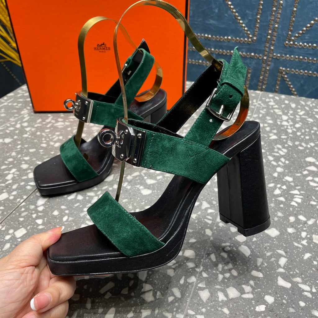 ILONA SANDAL 95 DARK GREEN SUEDE