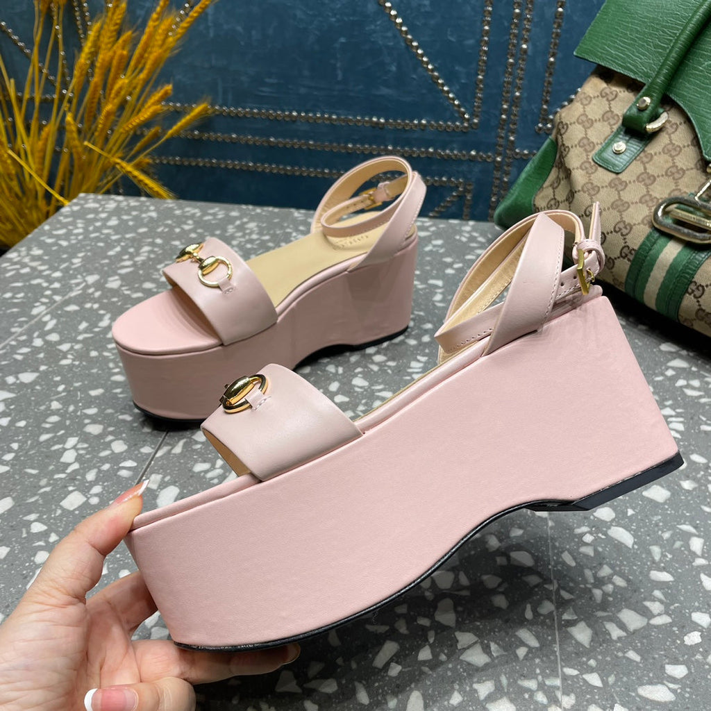 GG HORSEBIT FLATFORM SANDAL PASTEL PINK CALFSKIN