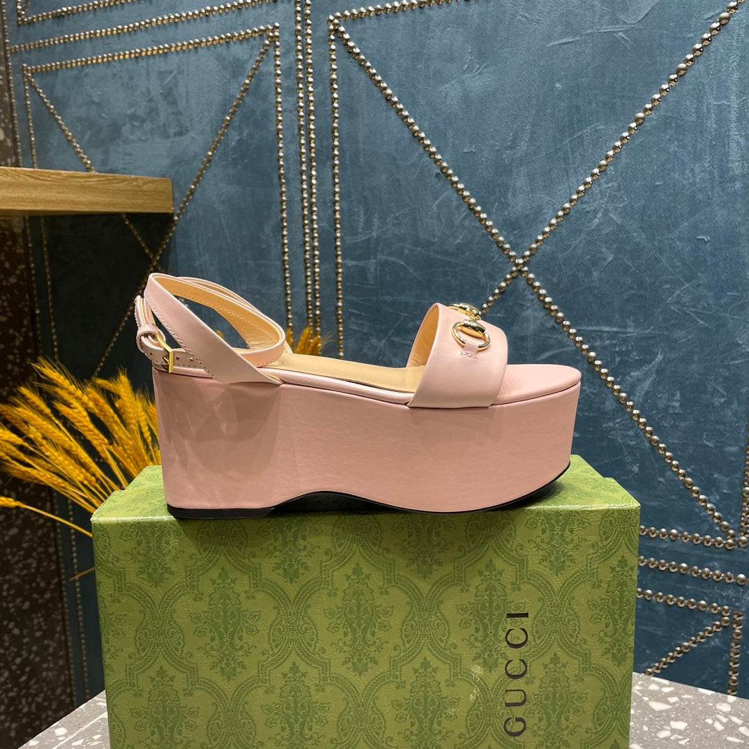 GG HORSEBIT FLATFORM SANDAL PASTEL PINK CALFSKIN