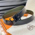 HM NATHAN REVERSIBLE BELT  32MM OLIVE GREEN AND BLACK LEATHER BLACK HARDWARE