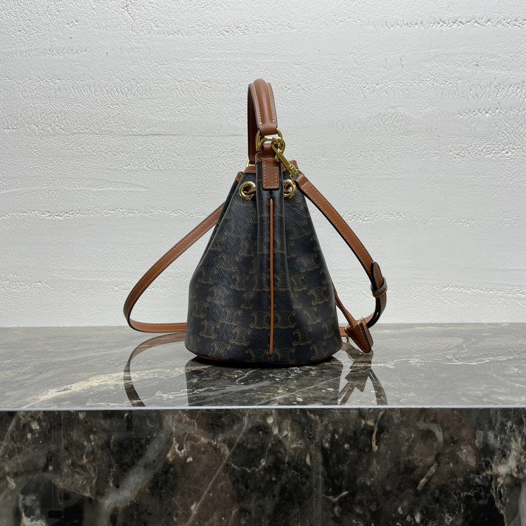 CLARA BAG 19 IN BLACK TRIOMPHE CANVAS AND BROWN CALFSKIN TRIM