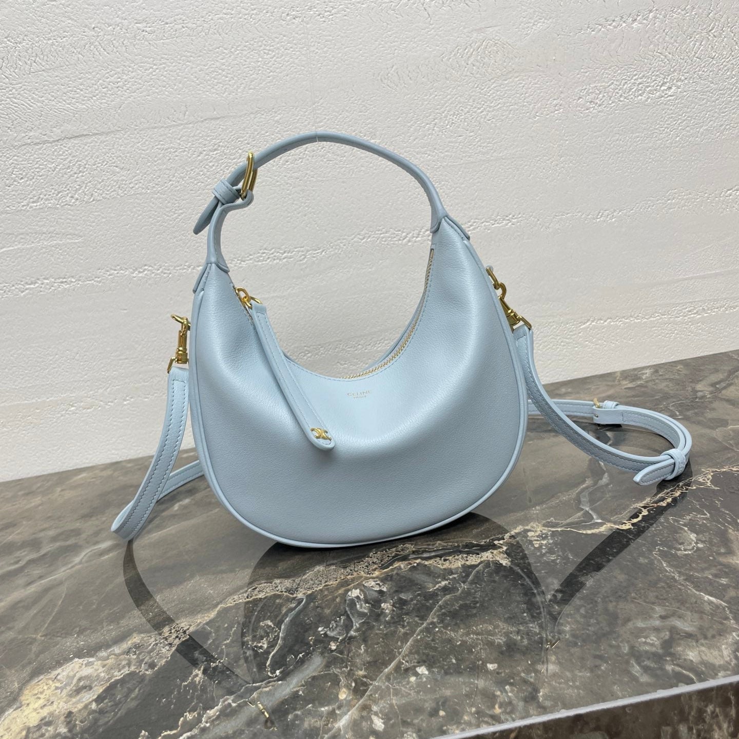 CELINE 25S TEEN LULU BAG 24 IN LIGHT BLUE CALFSKIN GOLD HARDWARE