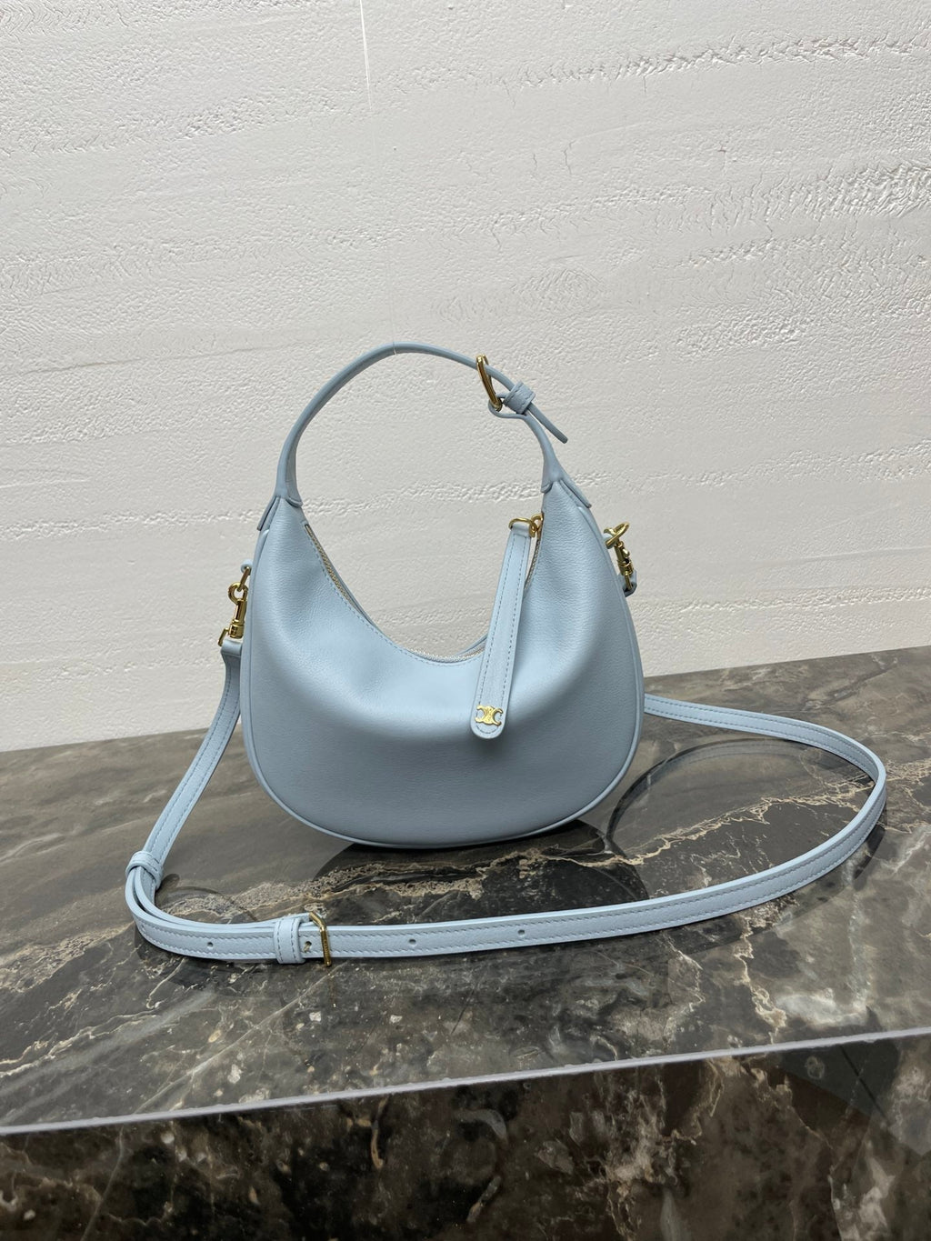 CELINE 25S TEEN LULU BAG 24 IN LIGHT BLUE CALFSKIN GOLD HARDWARE