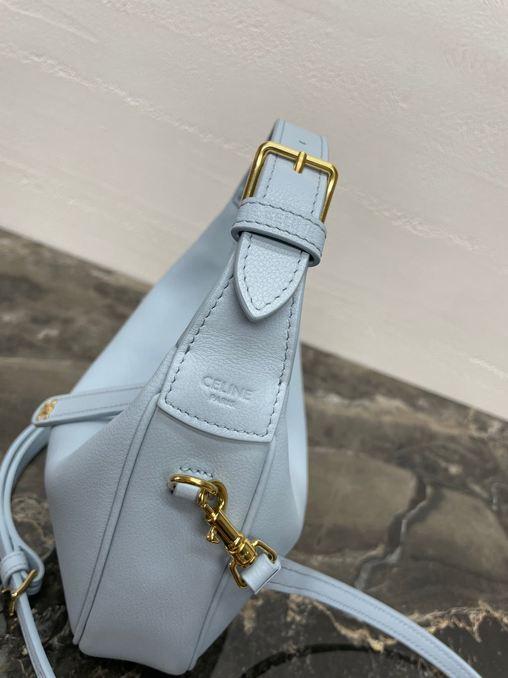 CELINE 25S TEEN LULU BAG 24 IN LIGHT BLUE CALFSKIN GOLD HARDWARE