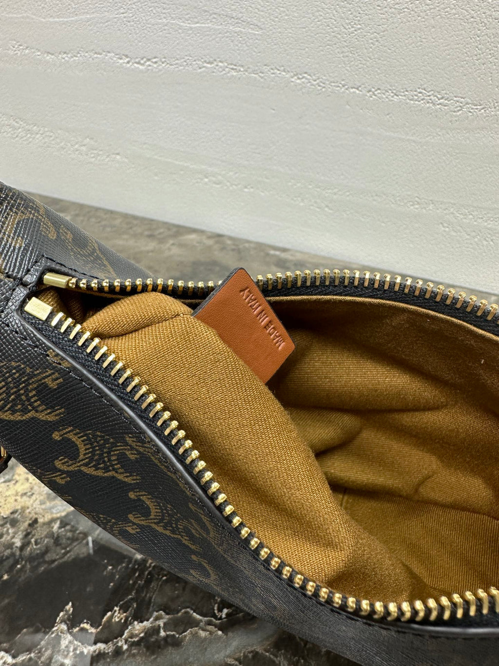 CELINE 25S TEEN LULU BAG 24 IN BLACK TRIOMPHE CANVAS AND BROWN CALFSKIN TRIM