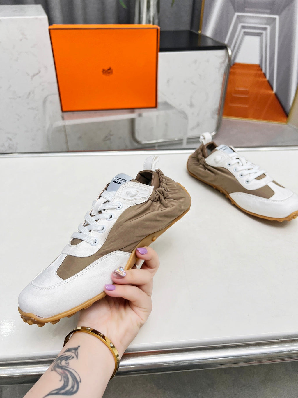 SKATEBOARD SHOES BROWN MIX WHITE SUEDE