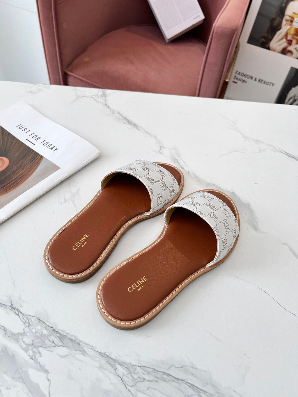 LYMPIA MULE WHITE CANVAS EMBROIDERED LOGO