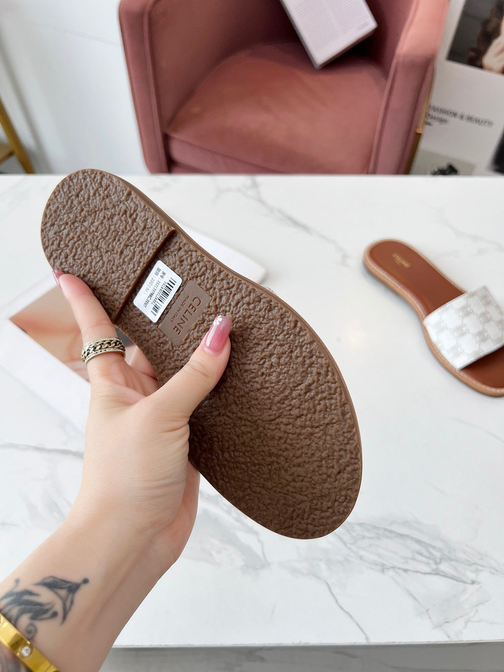 LYMPIA MULE WHITE CANVAS EMBROIDERED LOGO