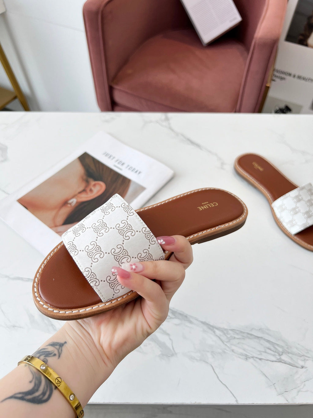 LYMPIA MULE WHITE CANVAS EMBROIDERED LOGO