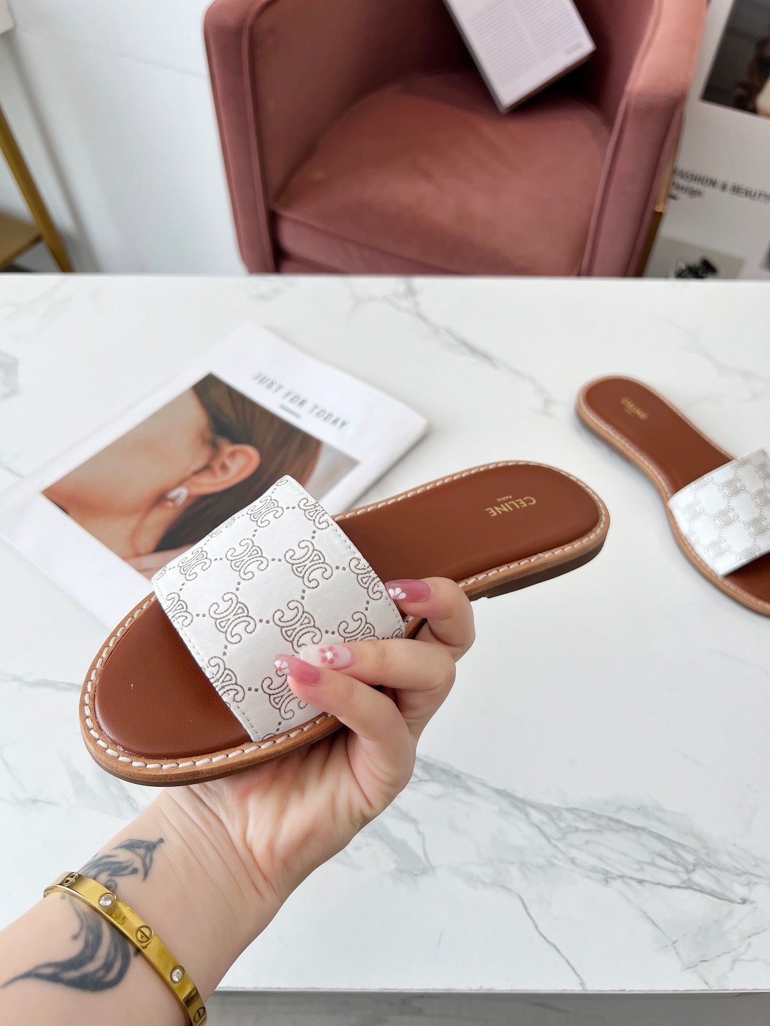 LYMPIA MULE WHITE CANVAS EMBROIDERED LOGO