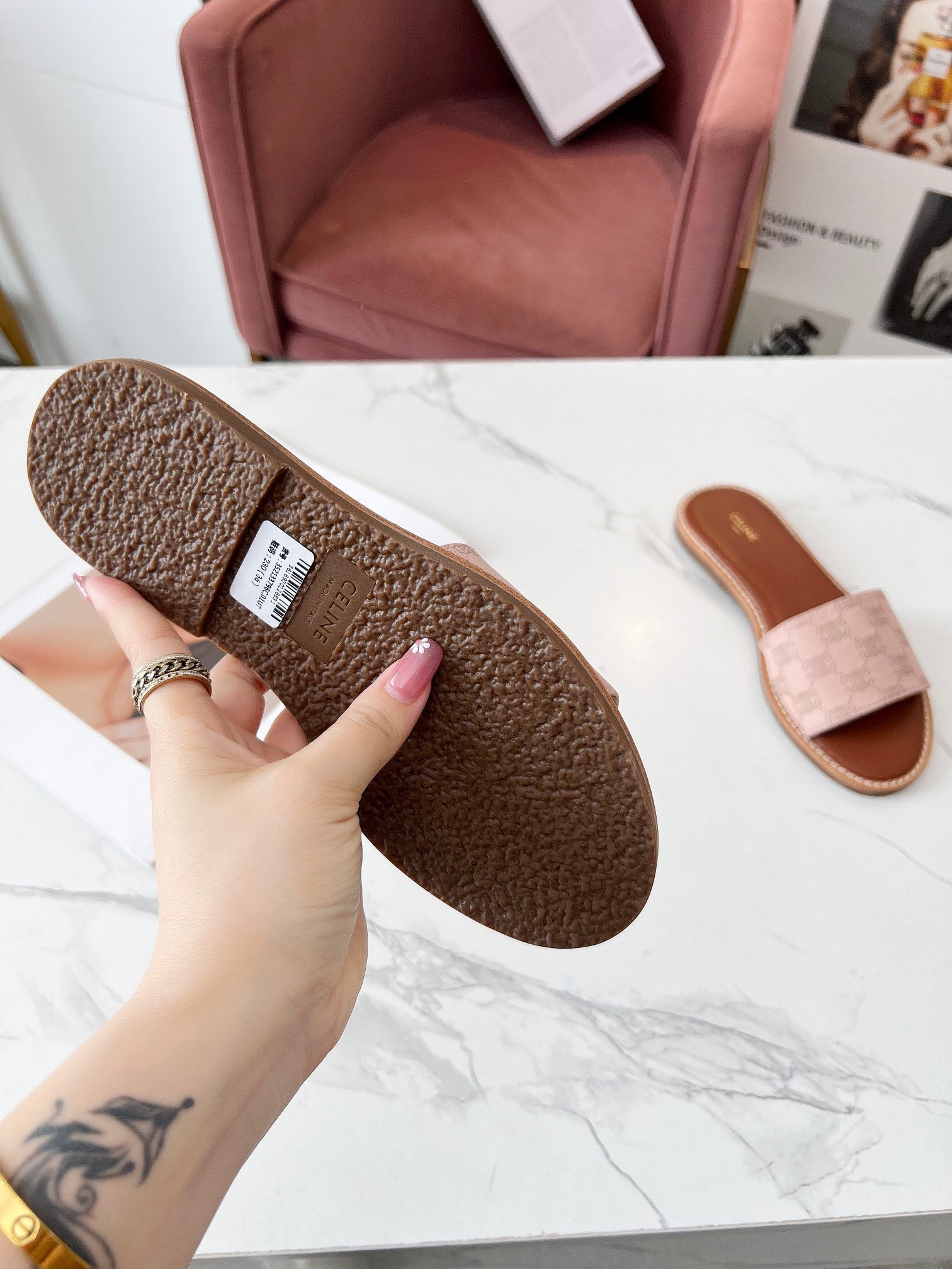 LYMPIA MULE DESERT SAND BEIGE CANVAS EMBROIDERED LOGO