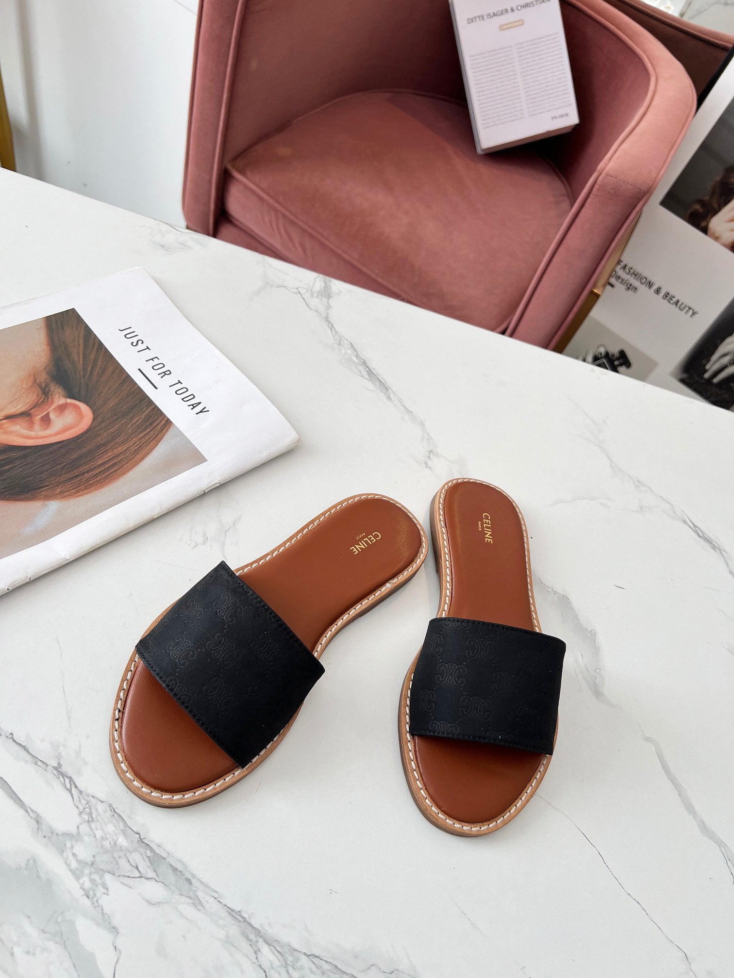 LYMPIA MULE BLACK CANVAS EMBROIDERED LOGO